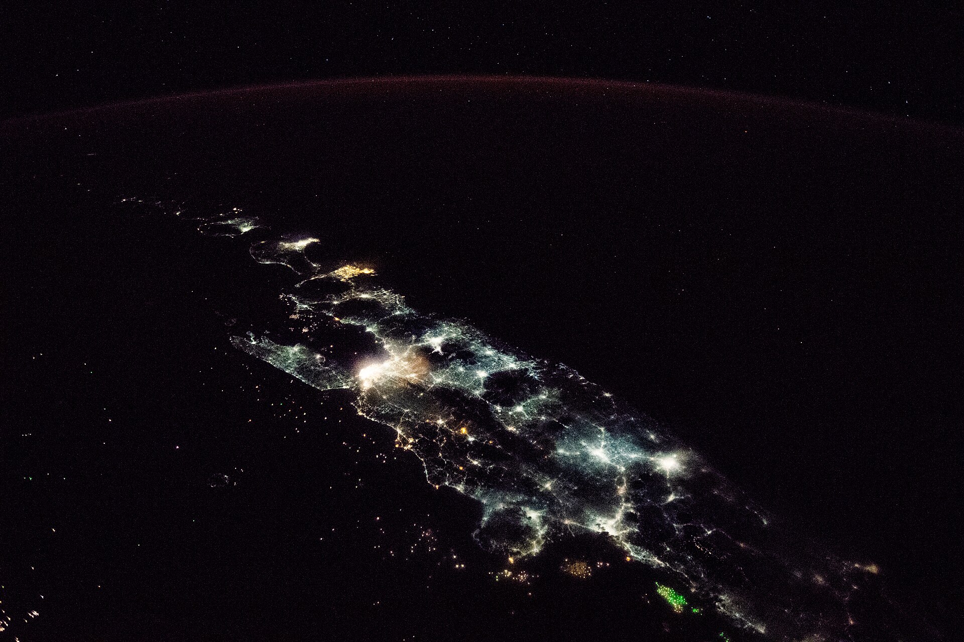 The island of Java lit up at night, seen from orbit